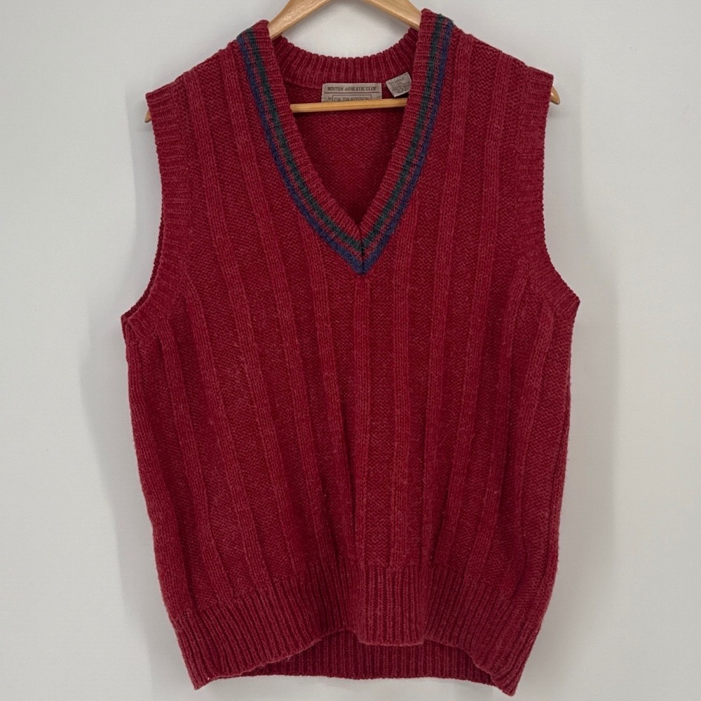 Boston Athletic Club Gil Truedsson Mens Sweater Vest XL Red V-Neck Wool Blend